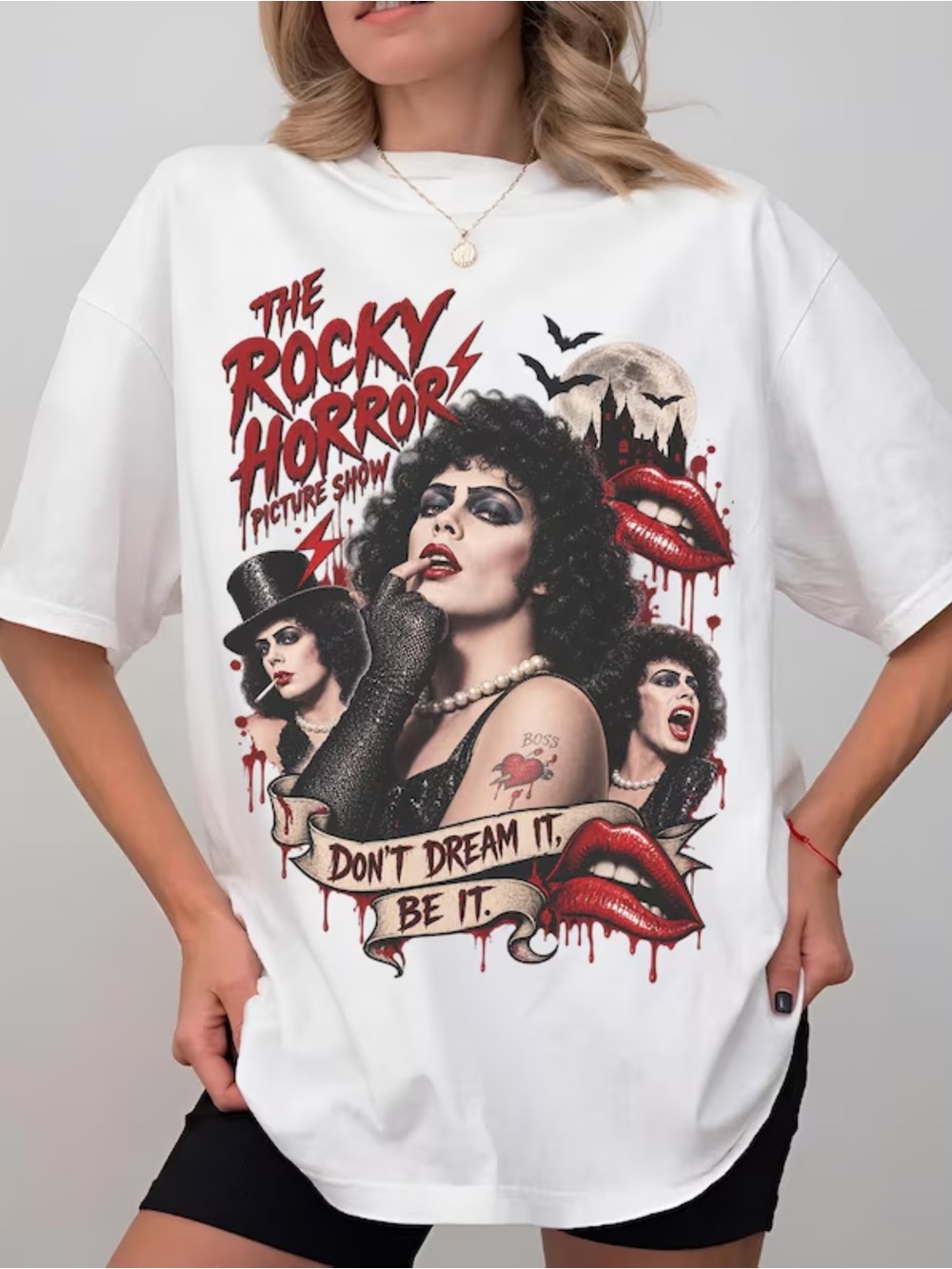 Tim Curry T-Shirt, Rocky Horror Picture White Graphic Tee Halloween Horror Shirt